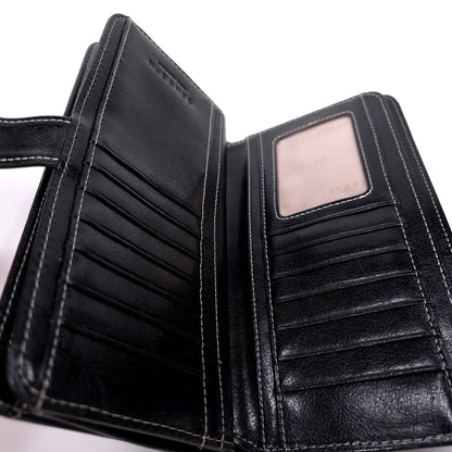 Sendefn Black Leather Wallet Wristlet Floral Button Clasp RFID Protetion