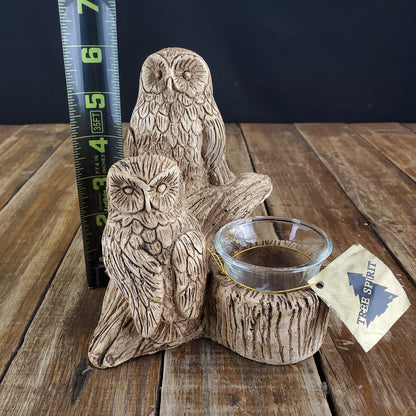 1 of 1 Vintage Rick Albee Tree Spirit Hand Carved Wood Owl Votive Tea Candle