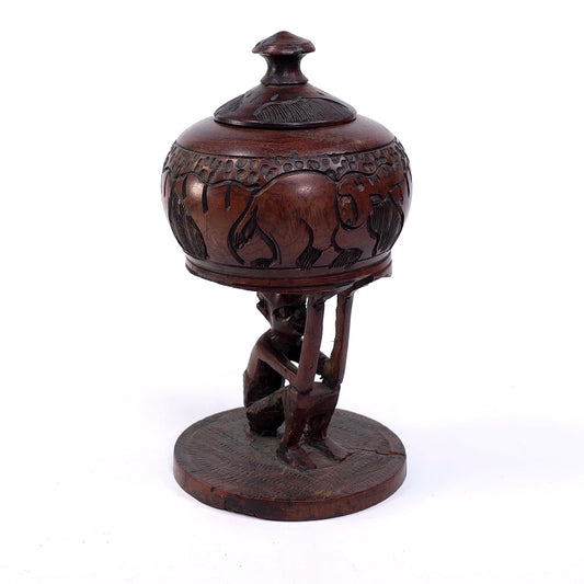 Hand Carved African Keepsake Trinket Jewelry Box Ceremonial Vessel