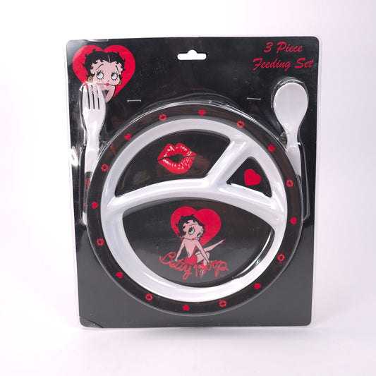 2003 Betty Boop 3 Piece Feeding Set Divided Plate Spoon Fork Sealed