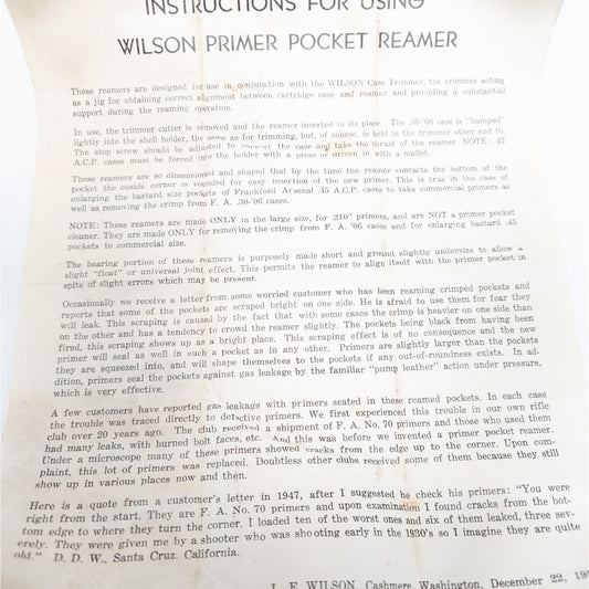 Vintage Wilson Primer Pocket Reamer .210 Primer '06 Cases .45 Pockets