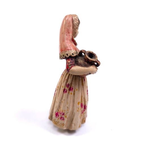 Vintage Ricardo Resin Figurine Woman Holding Pitcher Jar Pottery Signed