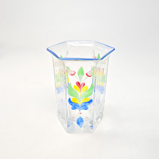 Sea Of Sweden Hand Blown Hand Painted Glass Vase W/ Flower Pattern