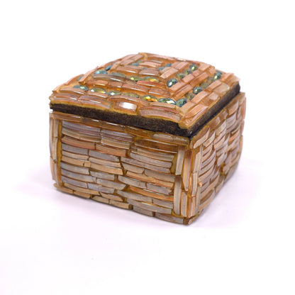 Glass Title Weave / Ceramic Base Basket Keepsake Trinket Box