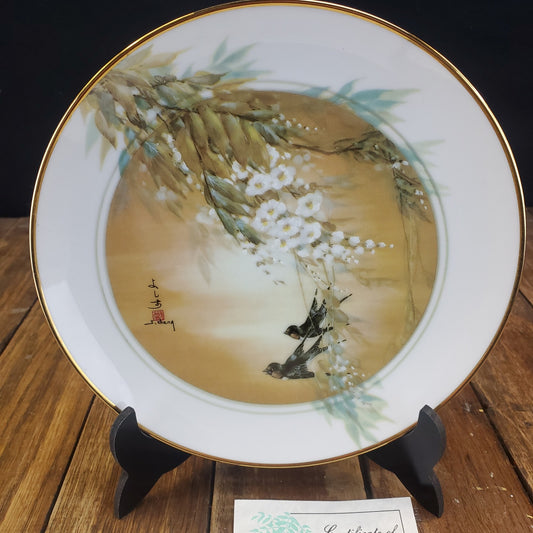 1989 John Cheng Honorable Swallows Collector Plate 24k Gold Trim