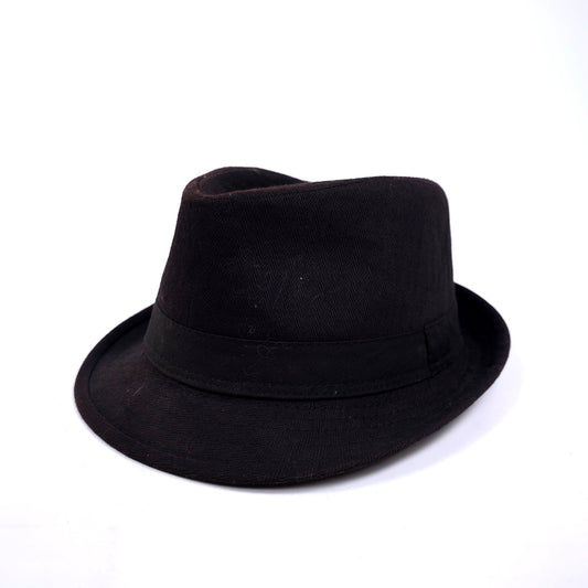Vintage Style Black 100% Cotton Shell Fedora Hat