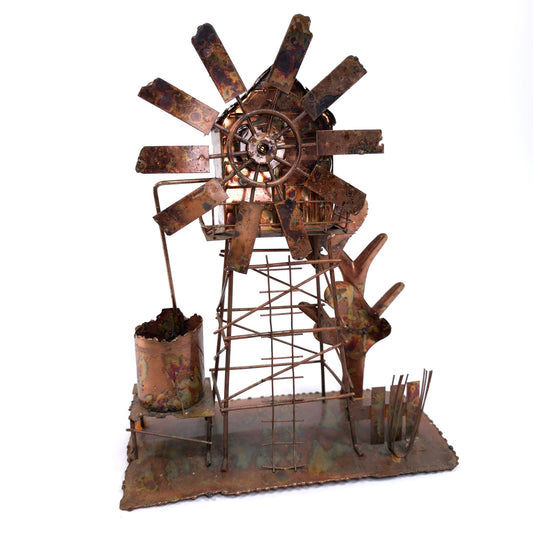 Vintage Copper Windmill Wind Up Music Box Steampunk Art