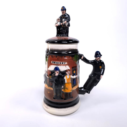 Vintage Police Bobby Themed Stein Tankard W/ Topper Lid