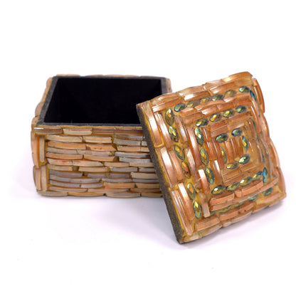 Glass Title Weave / Ceramic Base Basket Keepsake Trinket Box