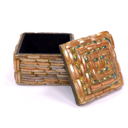 Glass Title Weave / Ceramic Base Basket Keepsake Trinket Box