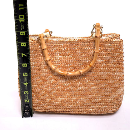 Woven Straw Handbag Purse w/ Bamboo Handles Raffia