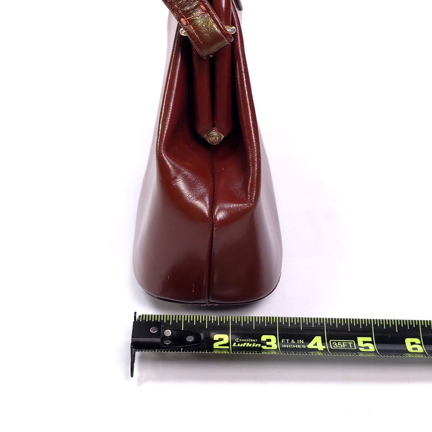 Vintage Companion Leather Top Handle Kiss Lock Bag Purse