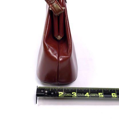 Vintage Companion Leather Top Handle Kiss Lock Bag Purse