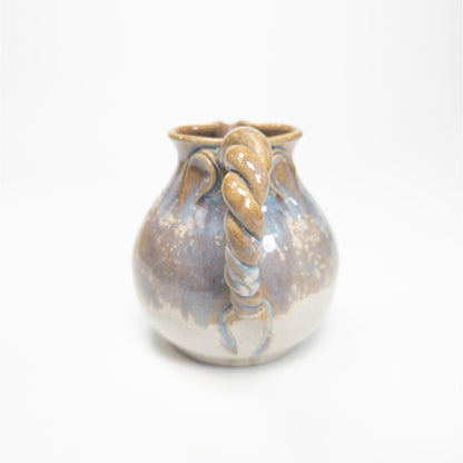 Vintage Artisian Studio Signed Clay Pitcher Twist Handle