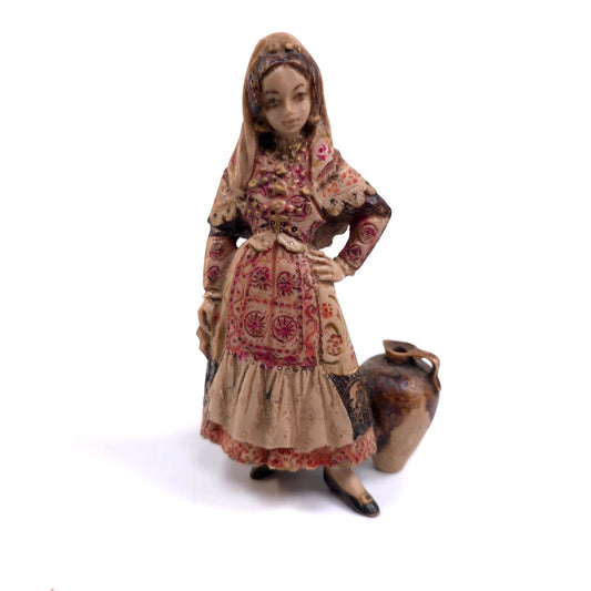 Vintage Ricardo Resin Figurine Woman With Pitcher Jar Pottery Signed