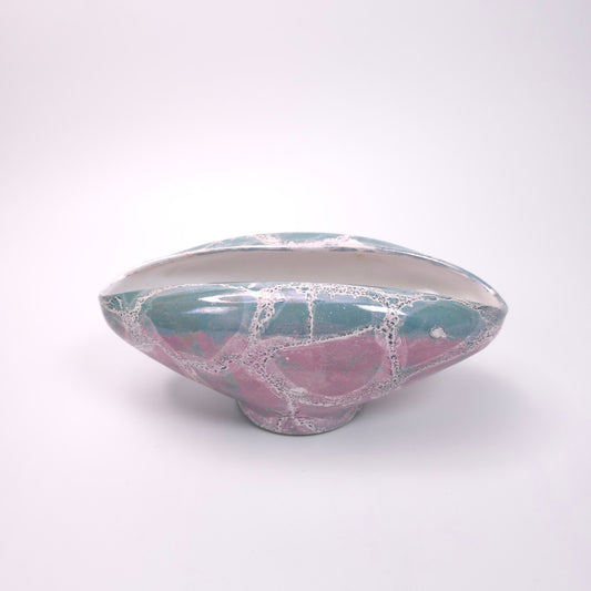 Artistic Italian Ceramic Folded Elongated Bowl Vase with Marbled Finish
