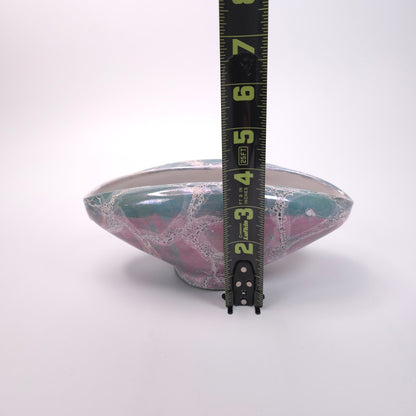 Artistic Italian Ceramic Folded Elongated Bowl Vase with Marbled Finish