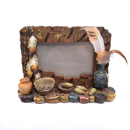 Native American 3D 6x4 Photo Picture Frame Pottery Beads Feathers Corn Indian