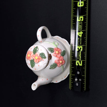 Vintage Tea Pot Jewelry Trinket Box With Saucer Floral Pattern