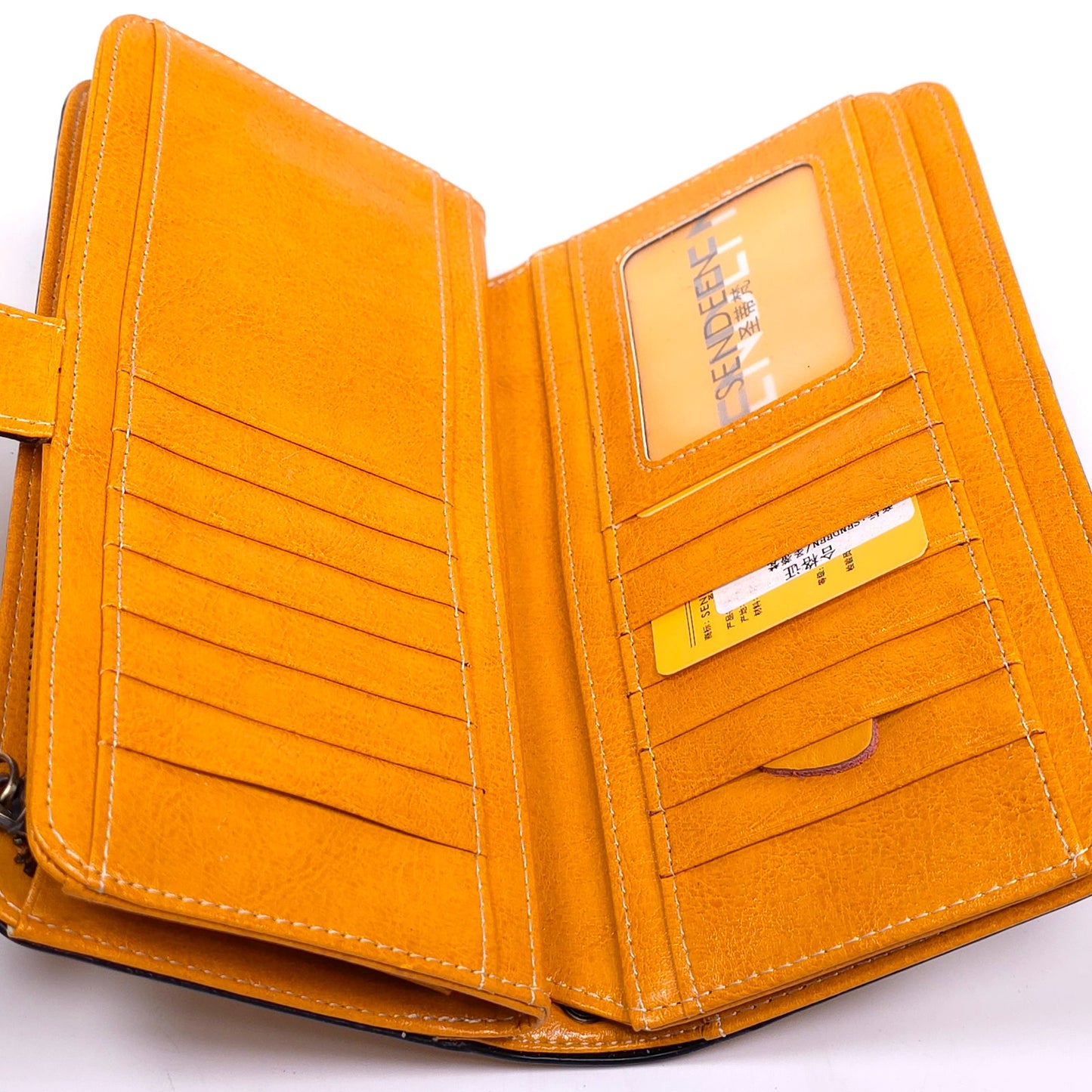 Sendefn Yellow Leather Wallet Wristlet Floral Button Clasp RFID Protetion