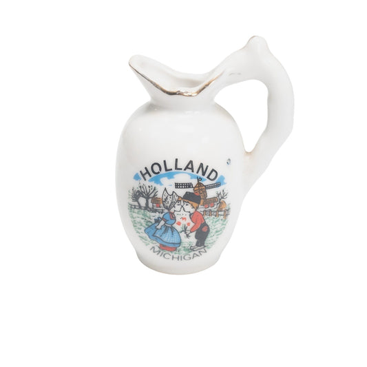 Hollan Michigan Mini 3" Souvenir Pitcher Dutch Girl & Boy