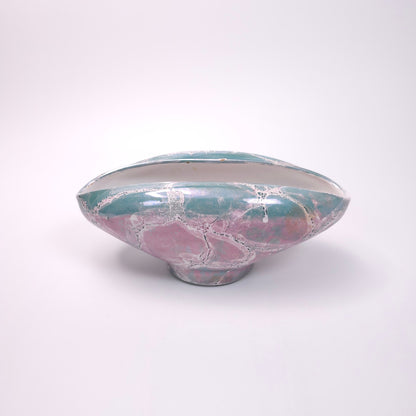 Artistic Italian Ceramic Folded Elongated Bowl Vase with Marbled Finish