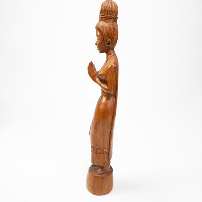 Vintage Teak Wooden Hand Carved Sawasdee Thai Praying Woman 12.5"