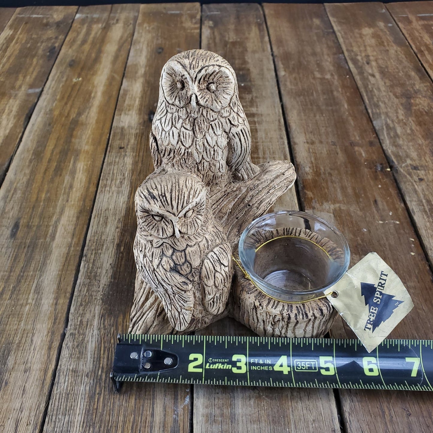 1 of 1 Vintage Rick Albee Tree Spirit Hand Carved Wood Owl Votive Tea Candle