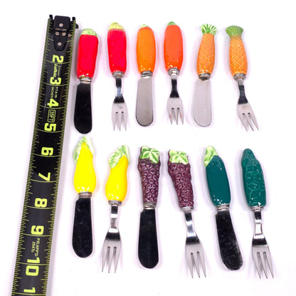 Vintage Charcuterie Cheese Pate Knife & Fork Lof of 12 Ceramic Handle