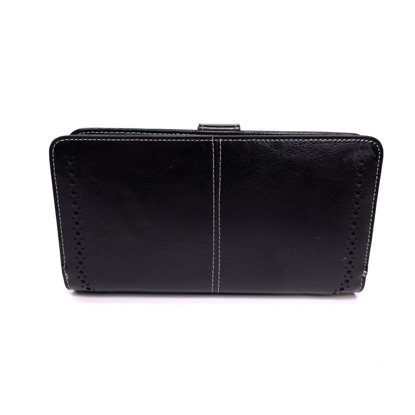 Sendefn Black Leather Wallet Wristlet Floral Button Clasp RFID Protetion