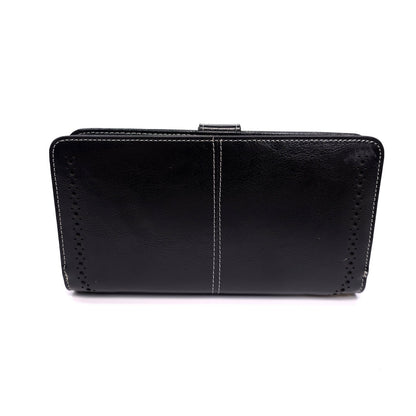 Sendefn Black Leather Wallet Wristlet Floral Button Clasp RFID Protetion