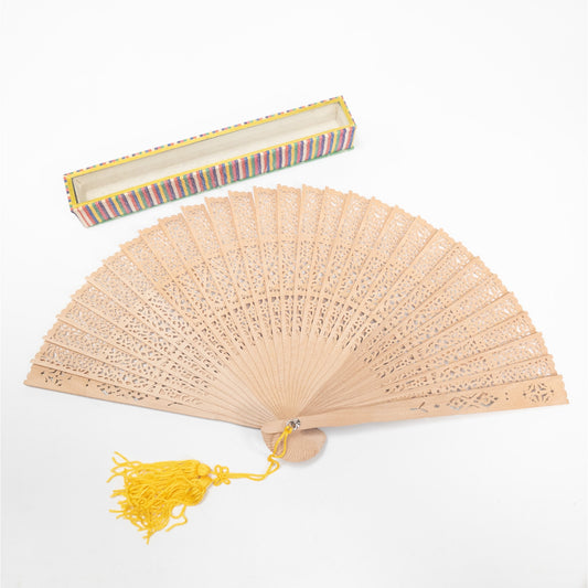 Vintage Japanese Folding Wooden Hand Fan W/ Box