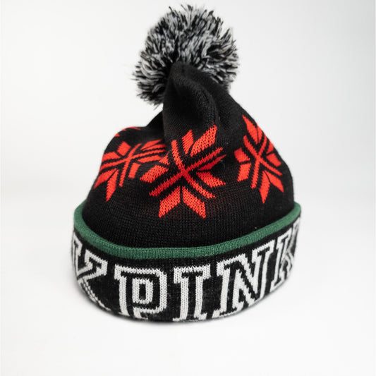 Victoria's Secret Pink Knit Snowflake Stocking Beanie Cap Hat W/ Pom