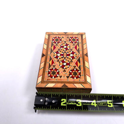 Vintage MCM Marquetry Wood Trinket Jewelry Box With Mosaic Inlay
