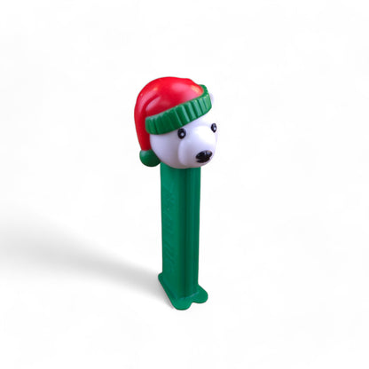 PEZ Christmas Polar Bear with Santa Hat Footed Candy Dispenser 2009 Green