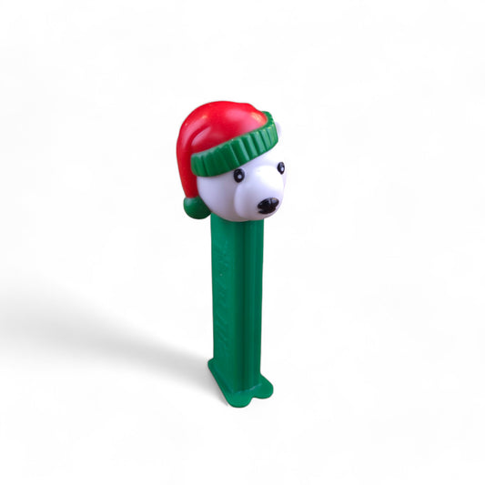 PEZ Christmas Polar Bear with Santa Hat Footed Candy Dispenser 2009 Green