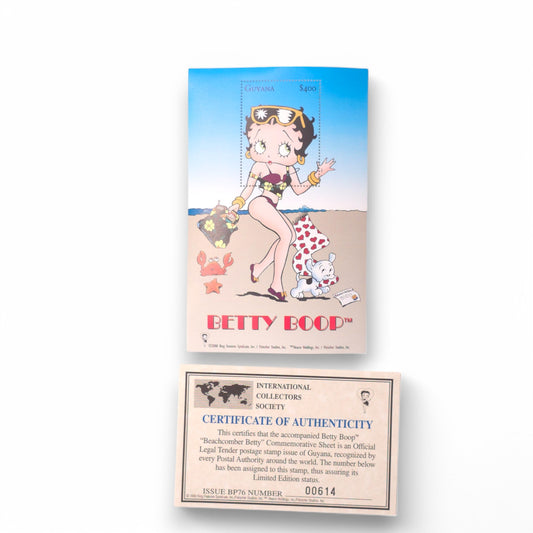 Betty Boop and Pudgy Beach Comber Bikini Stamp Sheet MNH with COA - ICS