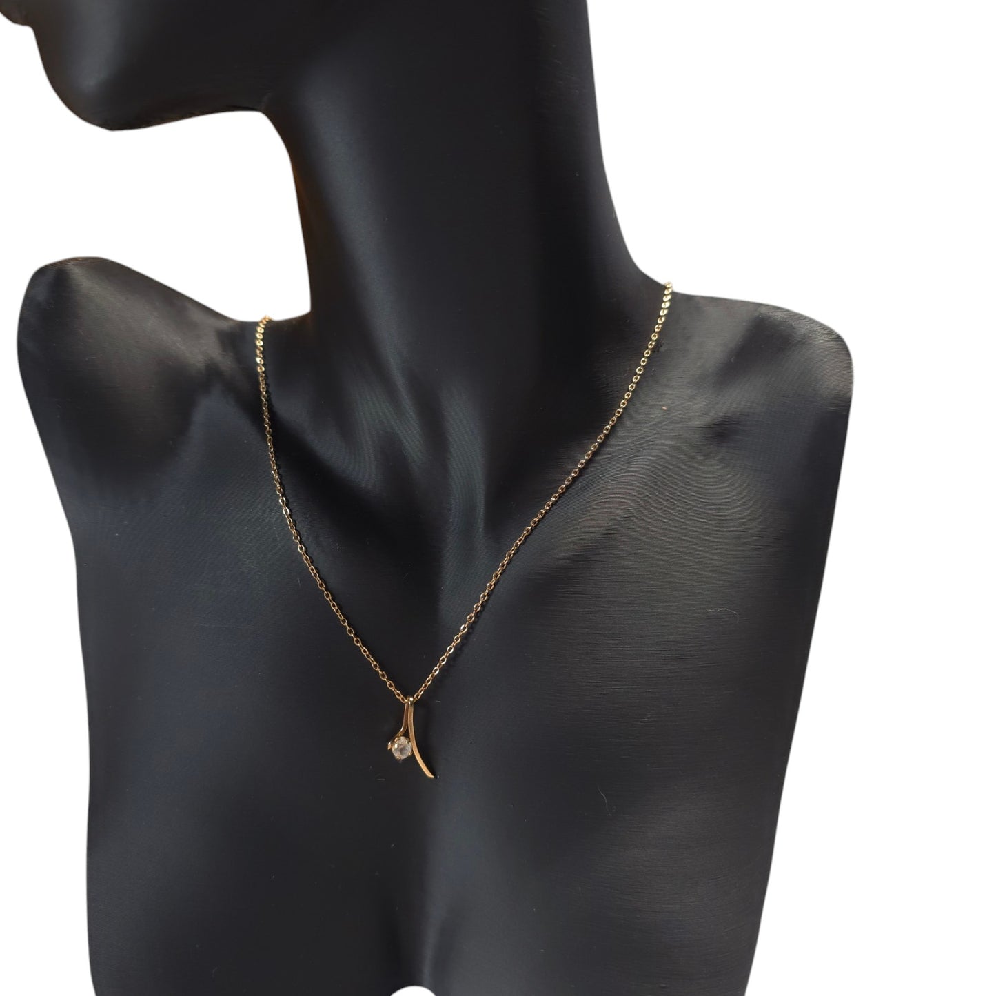 Amway Gold-Tone Chain Necklace With Small Rhinestone Pendant