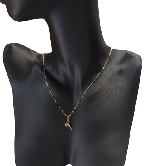 Amway Gold-Tone Chain Necklace With Small Rhinestone Pendant