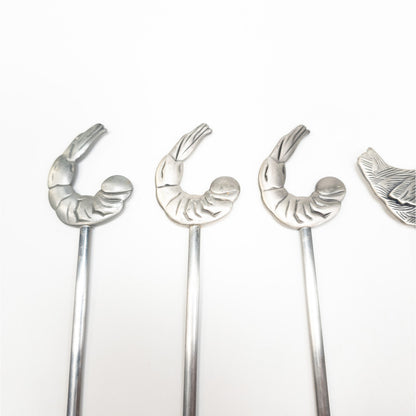 Lot of 6 Stainless Steel Animal Kabob Skewers Bull Chicken Shrimp