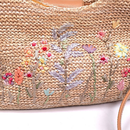 Woven Floral 4 Compartment Top Handle Shoulder Bag Purse