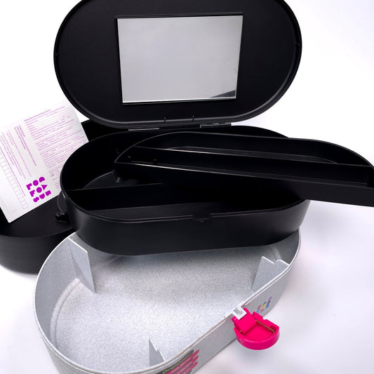 Caboodles Medium Cosmetic Makeup Jewelry Box w/ Mirror Black Gray Pink 2642