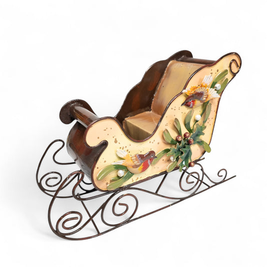 Romon Inc Metal Santa Sleigh Sled Bird Holly Elegant Holiday Home Decor # 75149