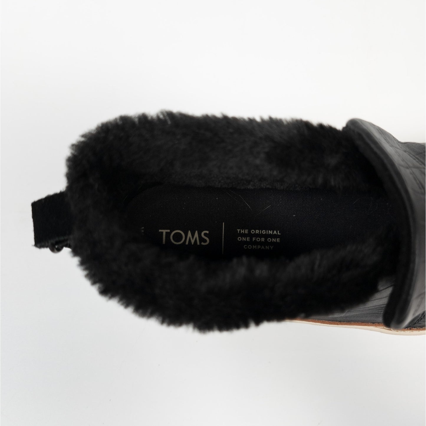 Toms Paxton Black Embossed Leather Slip On Faux Fur Lined Ankle Booties Size 9.5