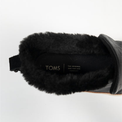 Toms Paxton Black Embossed Leather Slip On Faux Fur Lined Ankle Booties Size 9.5