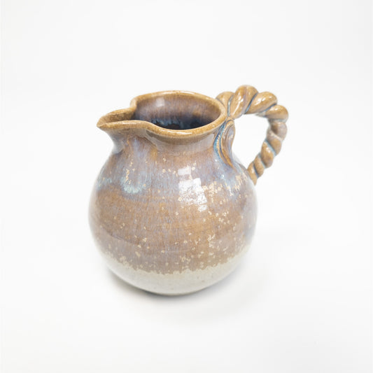 Vintage Artisian Studio Signed Clay Pitcher Twist Handle