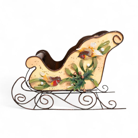 Romon Inc Metal Santa Sleigh Sled Bird Holly Elegant Holiday Home Decor # 75149