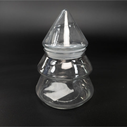 6 inch Clear Glass Tree Canister Candy Treat Jar Holiday Home Decor