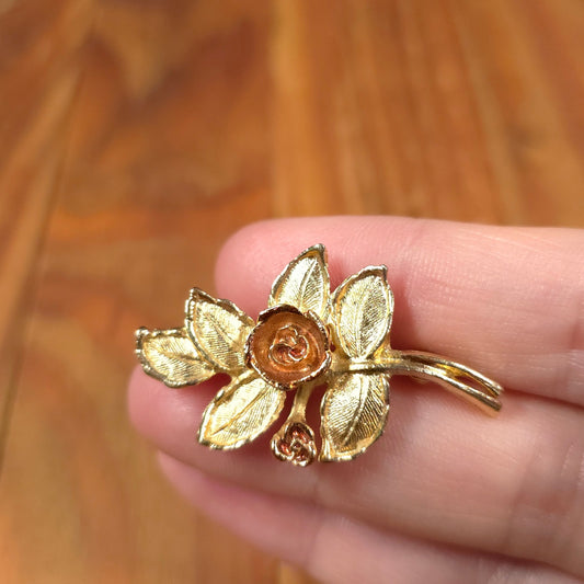 Avon Gold-Tone Rose Gold Tone Floral Rose Brooch Pin Pendanct