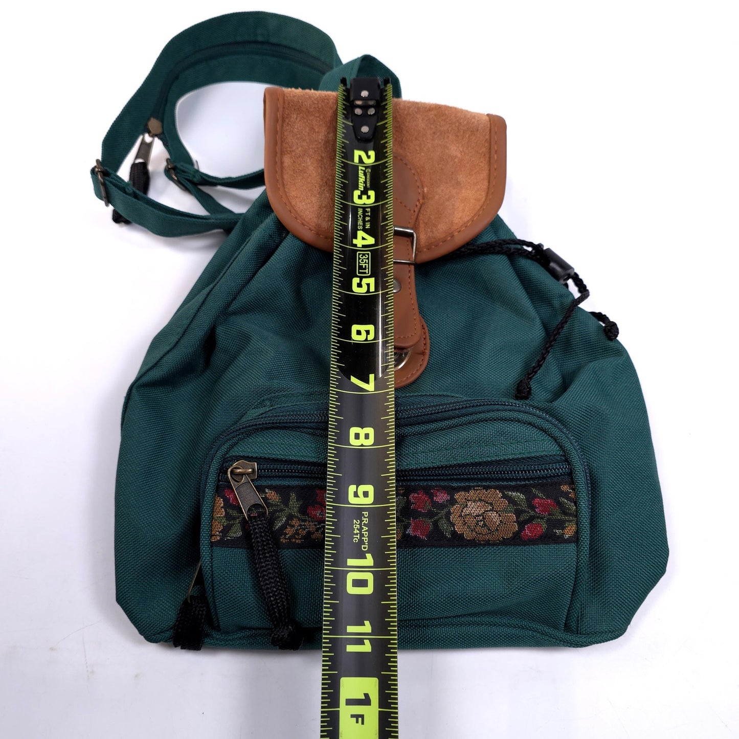 Small Drawstring Backpack Bag With Floral Trim